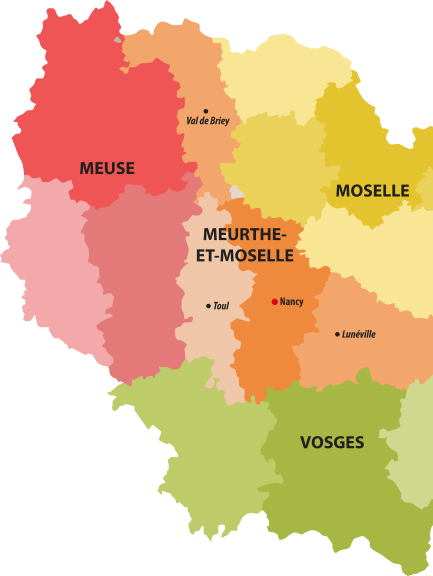 Carte de la Lorraine indiquant le secteur d'intervention de Phenix Diagnostics